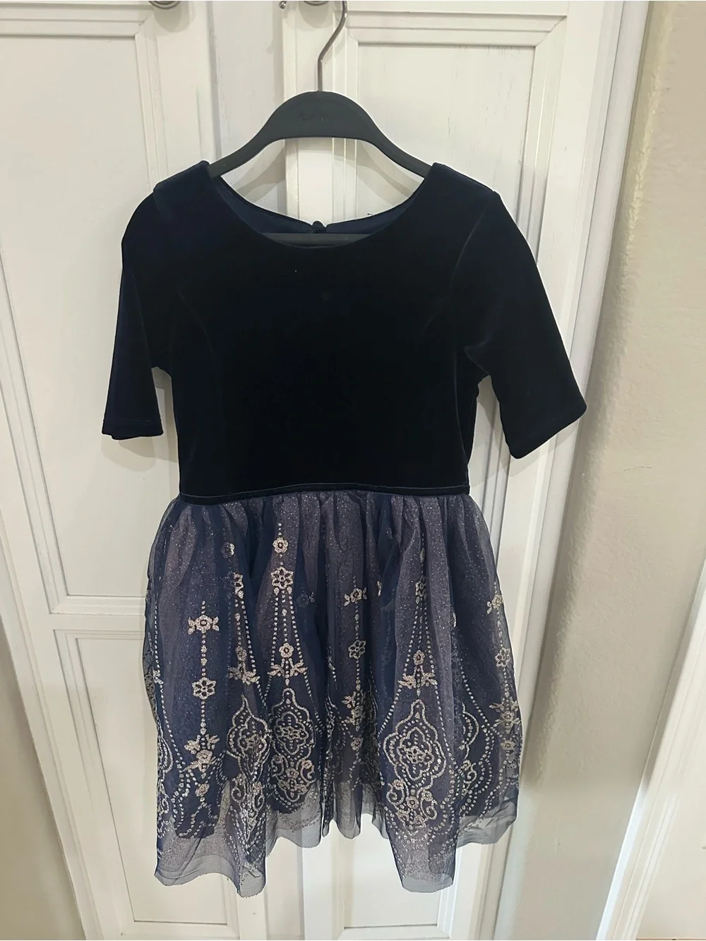 Zunie Red Sequin & Navy Velvet Tulle Holiday Dress Set